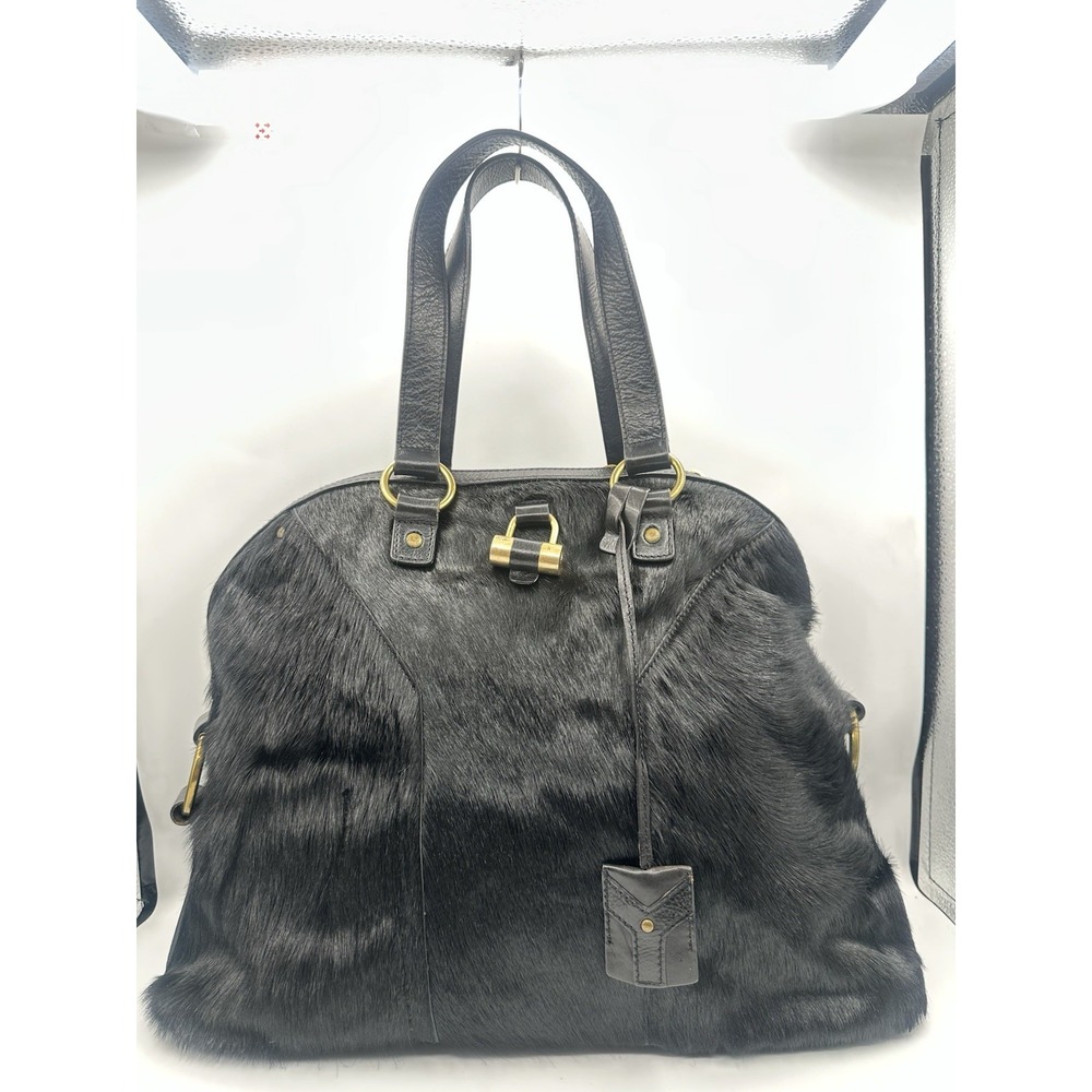 Yves Saint Laurent YSL Rive Gauche Muse Bag Black Pony Hair Leather Handbag